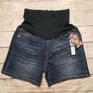 INDIGO POPPY Belly Band Denim Maternity Shorts XL
